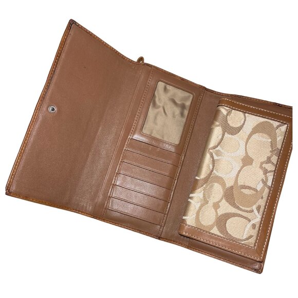 Coach Signature Khaki Optic Jacquard Long Canvas & Leather Wallet - Picture 3 of 7